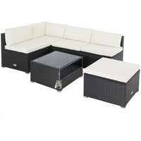 Gartenmöbel Set Polyrattan 5 Personen Wetterfest Tisch 5mm Sicherheitsglas Lounge Outdoor Terrasse Eck Sofa Sitzauflagen schwarz/creme - Casaria von Casaria