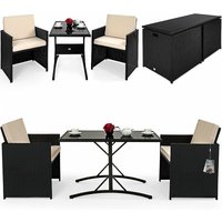 Casaria - Poly Rattan 3-tlg Balkonset Cube 2 Stühle Auflagen & Kissen Tisch 120x60cm Platzsparend Sitzgruppe Balkonmöbel Set von Casaria