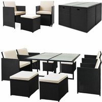 Casaria - Poly Rattan 9 tlg Sitzgruppe Cube 4 Stühle 4 Hocker Auflagen & Kissen Tisch 120x120cm Platzsparend Gartenmöbel Set von Casaria