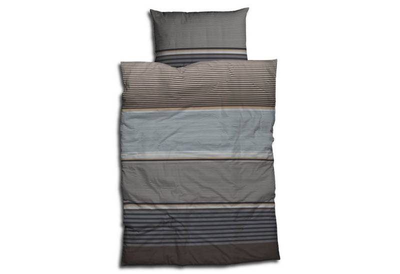 CASATEX Bettwäsche Orsa Braun Grau Satin, Satin, 3 teilig, Blockstreifen, Querstreifen von CASATEX