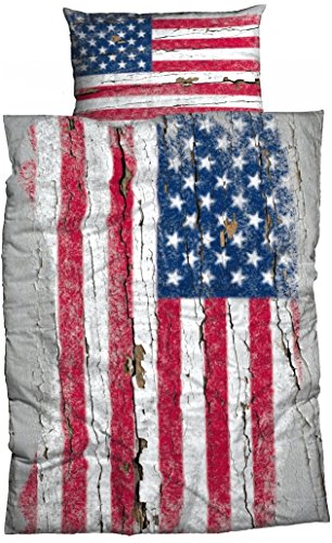 CASATEX Bettwäsche Stars & Stripes aktueller Used Look, Renforcè, 135x200 cm + 80x80 cm, 2-TLG. Set, grau-rot-blau von CASATEX