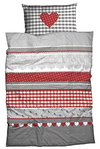 CASATEX Biber-Bettwäsche Herz-Karo im Landhausstil 155x220 cm Silber-rot CASATEX Biber-Bettwäsche Herz-Karo im Landhausstil 155x220 cm Silber-rot von CASATEX