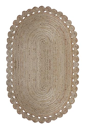 CASAVANI 4x7 Jute Oval Teppich - Kelim Stil Flachgewebe, natürliche Jute, 0,7 cm dick, solide beige, handgefertigter Boho-Teppich für Schlafzimmer, Wohnzimmer, Essbereich - Indoor Outdoor von CASAVANI