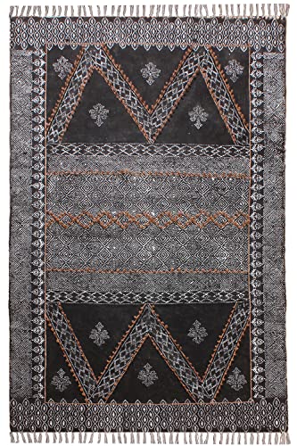 CASAVANI Badezimmerteppich, handgewebte Baumwolle, Handblockdruck, Quasten, Überwurf, Teppiche, Fußmatte, Innenbereich, Boho-Bereich, Teppiche für Schlafzimmer 90 x 90 cm (3 x 3 Fuß im Quadrat) von CASAVANI