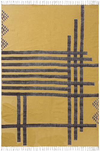 CASAVANI Baumwollteppich, 30,5 cm, quadratisch, handbedruckt, Flachgewebe, Gelb / Schwarz, gestreiftes Design, leicht waschbar, dick, 0,5 cm, Handwäsche, für drinnen und draußen, für Küche, Yoga CASAVANI Baumwollteppich, 30,5 cm, quadratisch, handbedruckt, Flachgewebe, Gelb / Schwarz, gestreiftes Design, leicht waschbar, dick, 0,5 cm, Handwäsche, für drinnen und draußen, für Küche, Yoga von CASAVANI