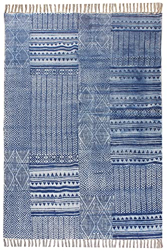 CASAVANI Boho Badezimmerteppich Geometrischer Baumwollteppich mit Quaste Fußmatte Baumwolle Indoor Bodenmatte Bohemian Handgewebt Handblock gedruckt Nachttischteppiche für 210 x 300 cm (7 x 10 Fuß) CASAVANI Boho Badezimmerteppich Geometrischer Baumwollteppich mit Quaste Fußmatte Baumwolle Indoor Bodenmatte Bohemian Handgewebt Handblock gedruckt Nachttischteppiche für 210 x 300 cm (7 x 10 Fuß) von CASAVANI
