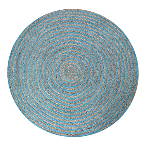 CASAVANI Circle Area Rug - Runde blaue natürliche Chindi-Baumwolle, Jute-Matte, geometrischer Kelim-Teppich, für drinnen und draußen, Flachgewebe, Teppiche für Schlafzimmer, Nachttisch, runder von CASAVANI