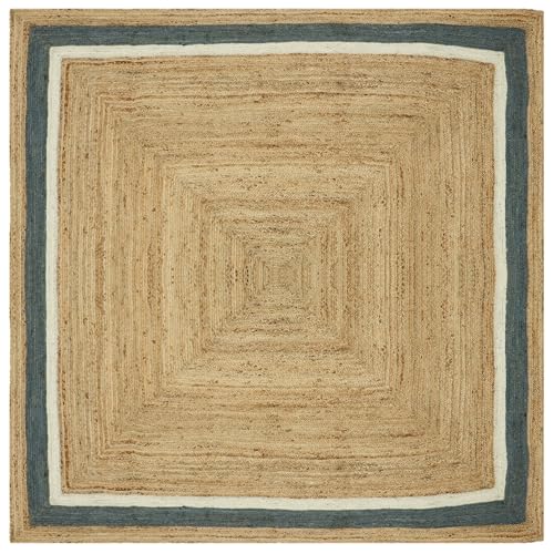 Handgeflochtener Jute-Kelim-Teppich, quadratisch, 1,5 m, Beige und mehrfarbig, Design-Teppich, dick, 0,7 cm, geometrisches Muster, Flachgewebe, für drinnen und draußen, Teppiche für Küche, von CASAVANI