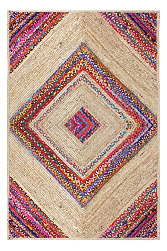 CASAVANI Collection Rechteckiger Teppich, 1,2 x 2,4 m, mehrfarbig, geflochten, Chindi-Baumwolle und Jute, geometrischer Kelim-Teppich, für drinnen und draußen, Flachgewebe-Teppiche für Schlafzimmer, von CASAVANI