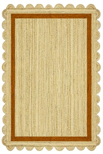 Natürlicher Boho-Teppich – 6 x 8 Kelim, braun und beige, geflochtene Jute, geometrisch, 0,19 Zoll dick, für drinnen und draußen, stark beanspruchte Teppiche für Schlafzimmer, Büro, Wohnzimmer von CASAVANI
