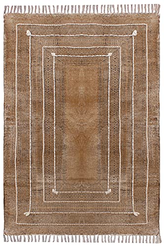 CASAVANI Handblock-bedruckter Teppich – 1,2 x 1,8 m, Grau und Schwarz, Pattarn-Baumwolle, Dhurrie-Bordüre, Kelim-Teppich, für drinnen und draußen, Flachgewebe-Teppiche für Schlafzimmer, Esszimmer, von CASAVANI