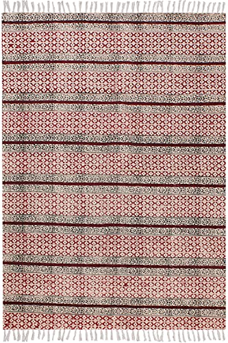 CASAVANI Handgefertigte geometrische Badematte, Rutschfester Badezimmerteppich, maschinenwaschbar, roter Teppich, handblockbedruckter Bereich für Nachttisch 90 x 90 cm (3 x 3 Fuß im Quadrat) von CASAVANI