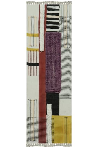 CASAVANI Handgefertigter Baumwollteppich, getuftet, Handblock, bedruckt, Flachgewebe, lila-rot, geometrisches Design, leicht waschbar, dick, 0,5 cm, Handwäsche, für drinnen und draußen, für Küche, Bad von CASAVANI