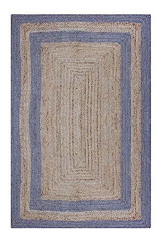 CASAVANI Handgefertigter Jute Geometrischer Bereich Teppich Natürlicher Jute Teppich Geflochtener Stil Outdoor Yoga Garten Teppich Fußmatte, Esszimmer Jute Teppich 120 x 180 cm (4 x 6 Fuß) von CASAVANI