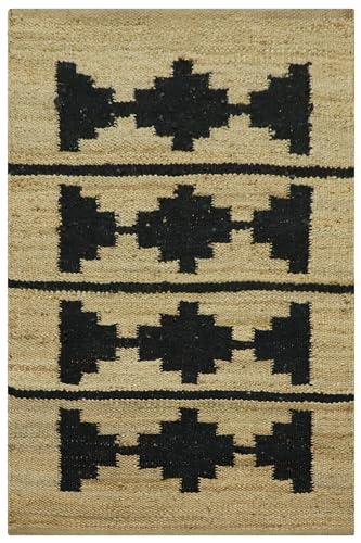 CASAVANI Handgewebter Teppich, indischer Kelim-Teppich, 5 x 20 cm, handgefertigt, Boho-Teppich, Schwarz / Beige, Flachgewebe-Teppich, für drinnen und draußen, Teppiche für Nachttisch, Küche, Flur, von CASAVANI