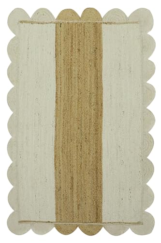 CASAVANI Juteteppich, Kelim-Teppich, 22,9 x 38,1 cm, für Wohnzimmer, geflochtener Teppich, für drinnen und draußen, Weiß / Beige, gewellter Jute-Teppich, Flachgewebe, Teppiche für große Fläche, von CASAVANI