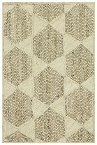 CASAVANI Juteteppich, Kelim-Teppich, gewellter Rand, 10,2 x 20,3 cm, für Wohnzimmer, geflochtener Teppich, für drinnen und draußen, Weiß / Beige, Flachgewebe, Teppiche für Nachttisch, kleiner Teppich, von CASAVANI