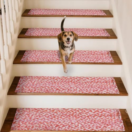 CASAVANI Kelim Läufer Treppenmatten – 21,6 x 71,1 cm, rosa und weiß, Chindi-Baumwoll-Jute-Teppiche, Flachgewebe, geometrisches Design, dick 0,7 cm, handgewebtes Boho-Dekor, Set für 29 Stück CASAVANI Kelim Läufer Treppenmatten – 21,6 x 71,1 cm, rosa und weiß, Chindi-Baumwoll-Jute-Teppiche, Flachgewebe, geometrisches Design, dick 0,7 cm, handgewebtes Boho-Dekor, Set für 29 Stück von CASAVANI