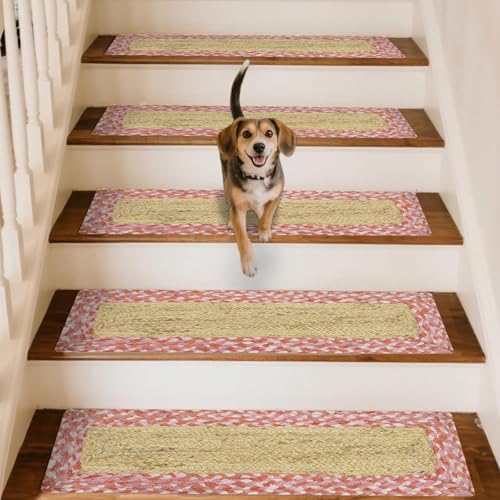 CASAVANI Kelim Stufenmatten – 21,6 x 71,1 cm, Rosa und Beige, Chindi-Baumwoll-Jute-Teppich, Flachgewebe, dezente Pastell-Stufen-Teppiche, dick 0,7 cm, Set für 15 Stück CASAVANI Kelim Stufenmatten – 21,6 x 71,1 cm, Rosa und Beige, Chindi-Baumwoll-Jute-Teppich, Flachgewebe, dezente Pastell-Stufen-Teppiche, dick 0,7 cm, Set für 15 Stück von CASAVANI