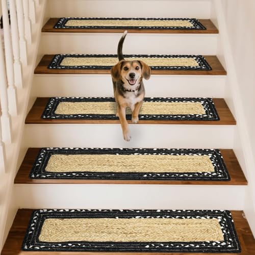 CASAVANI Kelim Stufenmatten – 21,6 x 71,1 cm, Schwarz und Beige, Chindi-Baumwoll-Jute-Teppiche, Flachgewebe, ethnisches Flachgewebe, dick, 0,7 cm, Set für 7 Stück CASAVANI Kelim Stufenmatten – 21,6 x 71,1 cm, Schwarz und Beige, Chindi-Baumwoll-Jute-Teppiche, Flachgewebe, ethnisches Flachgewebe, dick, 0,7 cm, Set für 7 Stück von CASAVANI