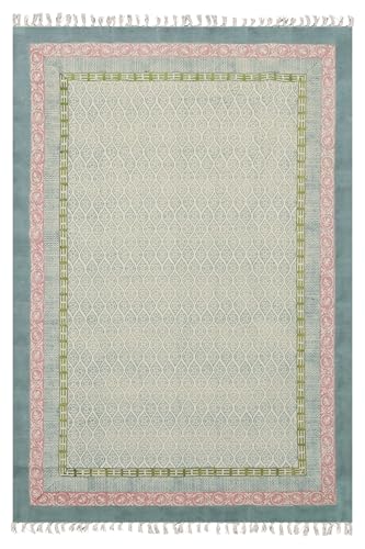 CASAVANI Kelim-Teppich, Flachgewebe, geometrisches Design, Bodenmatte, Türkis, Blau, Beige, für drinnen und draußen, handbedruckt, Baumwolle, dick, 0,5 cm, handgefertigt, Boho, leicht waschbar, für CASAVANI Kelim-Teppich, Flachgewebe, geometrisches Design, Bodenmatte, Türkis, Blau, Beige, für drinnen und draußen, handbedruckt, Baumwolle, dick, 0,5 cm, handgefertigt, Boho, leicht waschbar, für von CASAVANI