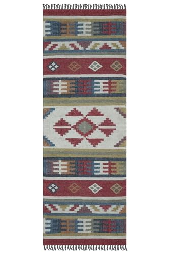 CASAVANI Kelim-Teppich, wendbarer Teppich, 17,8 x 25,4 cm, Rot, mehrfarbig, Wolle, Jute-Teppich, handgewebt, für drinnen und draußen, Flachgewebe, Teppiche für Wohnzimmer, Schlafzimmer, Diiningzimmer, von CASAVANI