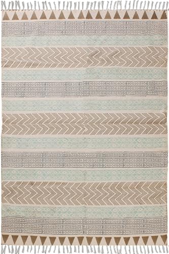 CASAVANI Kelim-Teppich für Wohnzimmer, geometrisches Design, Blau, Beige, handgefertigt, Flachgewebe, Baumwolle, dick, 0,5 cm, leicht waschbar, handbedruckt, Boho, für drinnen und draußen CASAVANI Kelim-Teppich für Wohnzimmer, geometrisches Design, Blau, Beige, handgefertigt, Flachgewebe, Baumwolle, dick, 0,5 cm, leicht waschbar, handbedruckt, Boho, für drinnen und draußen von CASAVANI