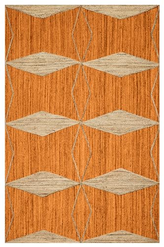 CASAVANI Kelim-Teppich mit 3 Quadraten, Boho-Teppich, geflochtener Teppich, orange/beige, Jute-Teppich, vakuumreinigend, handgewebt, für kleine Schlafzimmer, quadratisch, Esstisch, quadratische Matte von CASAVANI