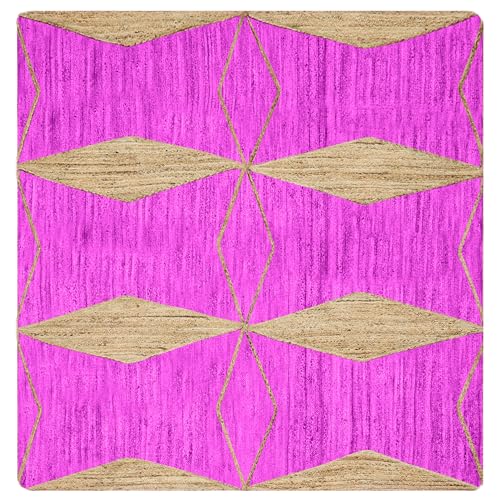 CASAVANI Kelim-Teppich mit 4 Quadraten, Boho-Teppich, geflochtener Teppich, magenta, rosa, beige, Jute-Teppich, vakuumreinigend, handgewebt, für kleine Schlafzimmer, quadratisch, Esstisch, von CASAVANI