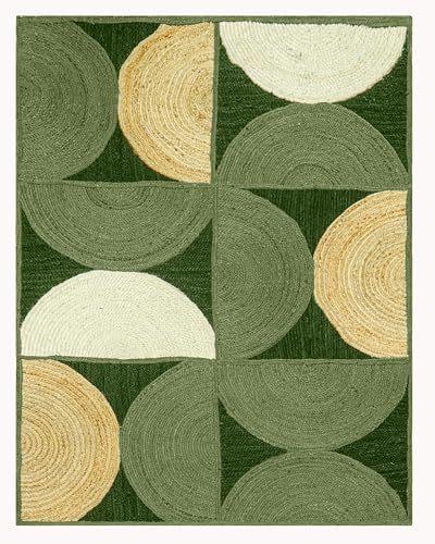 CASAVANI Kelim-Teppich mit 4 quadratischen Flächen, geflochtener Teppich, mehrfarbig, grün, Jute-Teppich, vakuumreinigend, handgewebt, für kleine Schlafzimmer, quadratisch, Esstisch, quadratische von CASAVANI