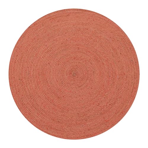 CASAVANI - Runder Kelim-Teppich, 2,4 m, gebrannter orangefarbener Kreis-Teppich, geflochtener Jute-Teppich, für drinnen und draußen, Flachgewebe, für Esszimmer, Eingangsbereich, Flur, Terrasse, rund von CASAVANI