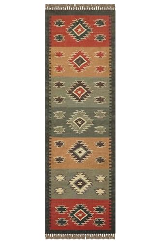 CASAVANI - Teppich Kelim, wendbarer Teppich, 4 Quadratisch, Wolle, Jute-Teppich, Südwestern, handgewebt, für drinnen und draußen, Flachgewebe, Teppiche für Esszimmer, Flur, Zimmer, Terrasse, Fußmatte von CASAVANI