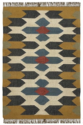 CASAVANI Woll-Jute-Teppich, 12,7 x 17,8 cm, Gelb / Beige, Handgewebter Teppich, Flachgewebe-Teppich, ideal für den Innen- und Außenbereich, stark frequentierter Bereich, Teppich für Kinderzimmer, von CASAVANI