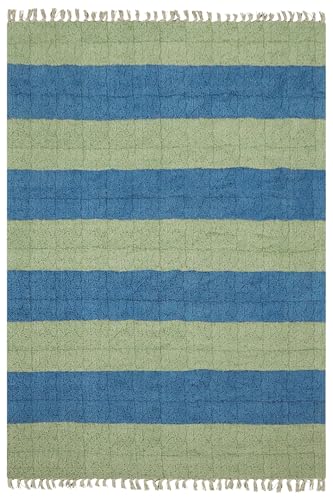 Flurläufer, 6,6 x 45,7 cm, dick, 0,5 cm, handgefertigt, Boho-Flachgewebe, gestreiftes Design, blaugrün, leicht waschbar, Bodenteppich, handbedruckt, Baumwolle, für drinnen und draußen Flurläufer, 6,6 x 45,7 cm, dick, 0,5 cm, handgefertigt, Boho-Flachgewebe, gestreiftes Design, blaugrün, leicht waschbar, Bodenteppich, handbedruckt, Baumwolle, für drinnen und draußen von CASAVANI
