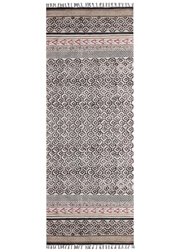 Großer Kelim-Läufer, 12,7 x 25,4 cm, für drinnen und draußen, geometrisches Design, 0,5 cm, Flachgewebe-Teppich, braun/schwarz, handbedruckt, Baumwolle, handgefertigt, Boho, leicht waschbar von CASAVANI