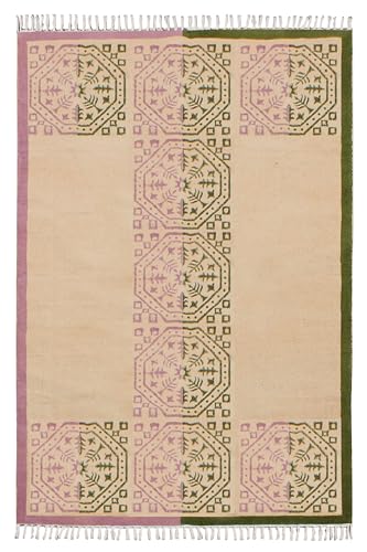 Kelim Area Rug 4x8 Striped Design Green Pink Hand Block Printed Cotton Dhurrie Hand Surface Wash 0.5 cm Thick Handmade Boho Indoor Outdoor Use Flatweave Rugs for Living Room,Bedroom,Dining Room Kelim Area Rug 4x8 Striped Design Green Pink Hand Block Printed Cotton Dhurrie Hand Surface Wash 0.5 cm Thick Handmade Boho Indoor Outdoor Use Flatweave Rugs for Living Room,Bedroom,Dining Room von CASAVANI