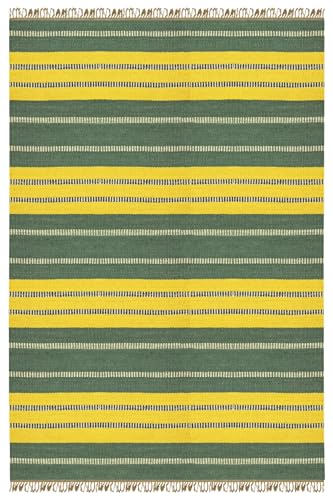 Kelim Handgewebter Läufer, Wolle, Jute, gestreiftes Design, grün-gelb, Flachgewebe, Teppich, dick, 0,5 cm, für drinnen und draußen, für Flur, Eingangsbereich, Korridor Kelim Handgewebter Läufer, Wolle, Jute, gestreiftes Design, grün-gelb, Flachgewebe, Teppich, dick, 0,5 cm, für drinnen und draußen, für Flur, Eingangsbereich, Korridor von CASAVANI