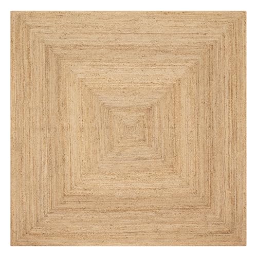 Kelim Jute-Teppich Sisal Jute 8x8 Fuß Geometrisches Beige Muster Handgeflochten 0,7 cm Dicker Handgewebter Flachgewebe Teppich für Innen Außen - Ideal für Wohnzimmer, Schlafzimmer, Flur von CASAVANI