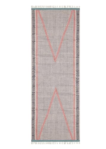 Kelim Läufer, 5,1 x 15,2 cm, Baumwolle, geometrisches Muster, für drinnen und draußen, dick, 0,5 cm, handgefertigt, Boho, Handwäsche, Baumwolle, Dhurrie, Flachgewebe, Teppiche für Küche, Nachttisch von CASAVANI