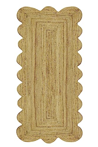 Kelim Läufer, gewellter Läufer, 6,6 x 20,3 cm, einfarbiges Muster, Beige, Flachgewebe, Läufer, dick 0,7 cm, geflochtene Jute, für drinnen und draußen, Läufer für Flur, Treppenhäuser, Korridor von CASAVANI