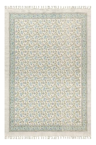 Kelim-Teppich, 30,5 x 38,1 cm, für Wohnzimmer, dick, 0,5 cm, florales Design, blau, beige, handgefertigt, Boho-Flachgewebe, leicht waschbar, handbedruckt, für drinnen und draußen von CASAVANI