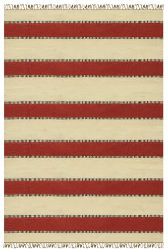 Kelim Teppich, wendbar, Wolle, Jute, gestreift, Beige, Rot, handgewebt, dick, 0,5 cm, Flachgewebe, für drinnen und draußen, Teppiche für Schlafzimmer, Esszimmer, Wohnzimmer Kelim Teppich, wendbar, Wolle, Jute, gestreift, Beige, Rot, handgewebt, dick, 0,5 cm, Flachgewebe, für drinnen und draußen, Teppiche für Schlafzimmer, Esszimmer, Wohnzimmer von CASAVANI