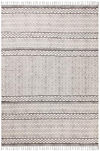 Kelim-Teppich für Wohnzimmer, handgefertigt, Boho-Flachgewebe, Beige, Schwarz, gestreiftes Design, dick, 0,5 cm, Baumwolle, handbedruckt, leicht waschbar, für drinnen und draußen, für Schlafzimmer Kelim-Teppich für Wohnzimmer, handgefertigt, Boho-Flachgewebe, Beige, Schwarz, gestreiftes Design, dick, 0,5 cm, Baumwolle, handbedruckt, leicht waschbar, für drinnen und draußen, für Schlafzimmer von CASAVANI