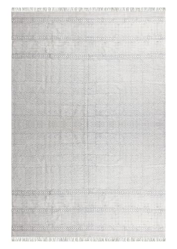 Kelim-Teppich für Wohnzimmer, handgefertigt, Boho-Flachgewebe, Grau, Beige, abstraktes Design, dick, 0,5 cm, Baumwolle, handbedruckt, leicht waschbar, für drinnen und draußen, für Schlafzimmer, Flur Kelim-Teppich für Wohnzimmer, handgefertigt, Boho-Flachgewebe, Grau, Beige, abstraktes Design, dick, 0,5 cm, Baumwolle, handbedruckt, leicht waschbar, für drinnen und draußen, für Schlafzimmer, Flur von CASAVANI
