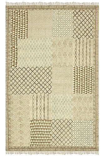 Kelim-Teppich für drinnen und draußen, 30,5 x 38,1 cm, Baumwolle, Flachgewebe, geometrisches Design, Braun, Beige, dick, 0,5 cm, handgefertigt, Boho, leicht waschbar, Bodenteppich, handbedruckt von CASAVANI