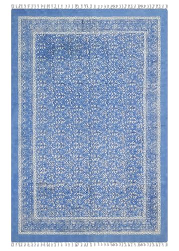 Korridorläufer, handgefertigt, Boho-Teppich, dick, 0,5 cm, florales Design, blau, cremefarben, handbedruckt, Baumwolle, leicht waschbar, Bodenteppich, Flachgewebe, für drinnen und draußen, Flur Korridorläufer, handgefertigt, Boho-Teppich, dick, 0,5 cm, florales Design, blau, cremefarben, handbedruckt, Baumwolle, leicht waschbar, Bodenteppich, Flachgewebe, für drinnen und draußen, Flur von CASAVANI