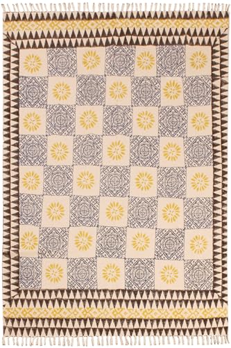 Küchenläufer, dick, 0,5 cm, Gelb-Blau, Chek-Design, handgefertigt, Boho, Flachgewebe, handbedruckt, Baumwolle, leicht waschbar, für drinnen und draußen, Nachttisch, Yoga, 6,6 x 10,2 cm von CASAVANI