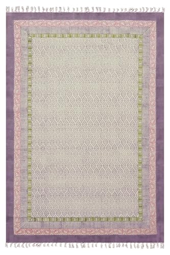 Küchenläufer, dick, 0,5 cm, geometrisches Design, handgefertigt, Boho-Flachgewebe, handbedruckt, Baumwolle, leicht waschbar, für drinnen und draußen, Nachttisch, 5 x 15 cm, Violett / Beige Küchenläufer, dick, 0,5 cm, geometrisches Design, handgefertigt, Boho-Flachgewebe, handbedruckt, Baumwolle, leicht waschbar, für drinnen und draußen, Nachttisch, 5 x 15 cm, Violett / Beige von CASAVANI