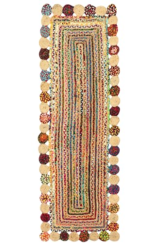 Läufer-Teppich, 90 x 3 m, mehrfarbig, Cape Code Chindi, Baumwolle, Jute-Teppich, geometrischer Kelim-Teppich, für drinnen und draußen, Teppich, Flachgewebe, Teppiche für Schlafzimmer, Nachttisch von CASAVANI