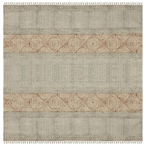 Läufer für den Innenbereich, dick, 0,5 cm, blau-braun, gestreiftes Design, handgefertigt, Boho, Flachgewebe, handbedruckt, Baumwolle, leicht waschbar, Bodenteppich, Outdoor-Teppich, Flur, Balkon, 5 x von CASAVANI
